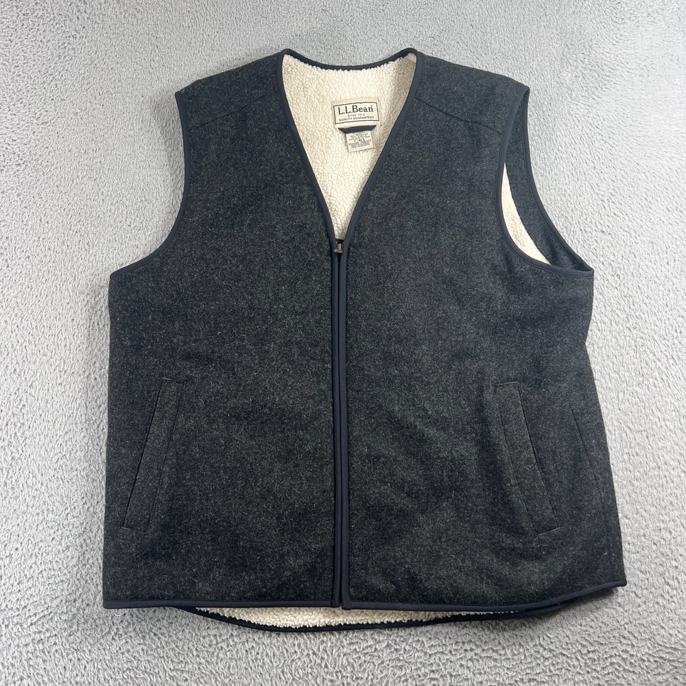 LL Bean Vintage Wool Sherpa Lined Vest  L Reg Adventure Hunting Outdoor Work